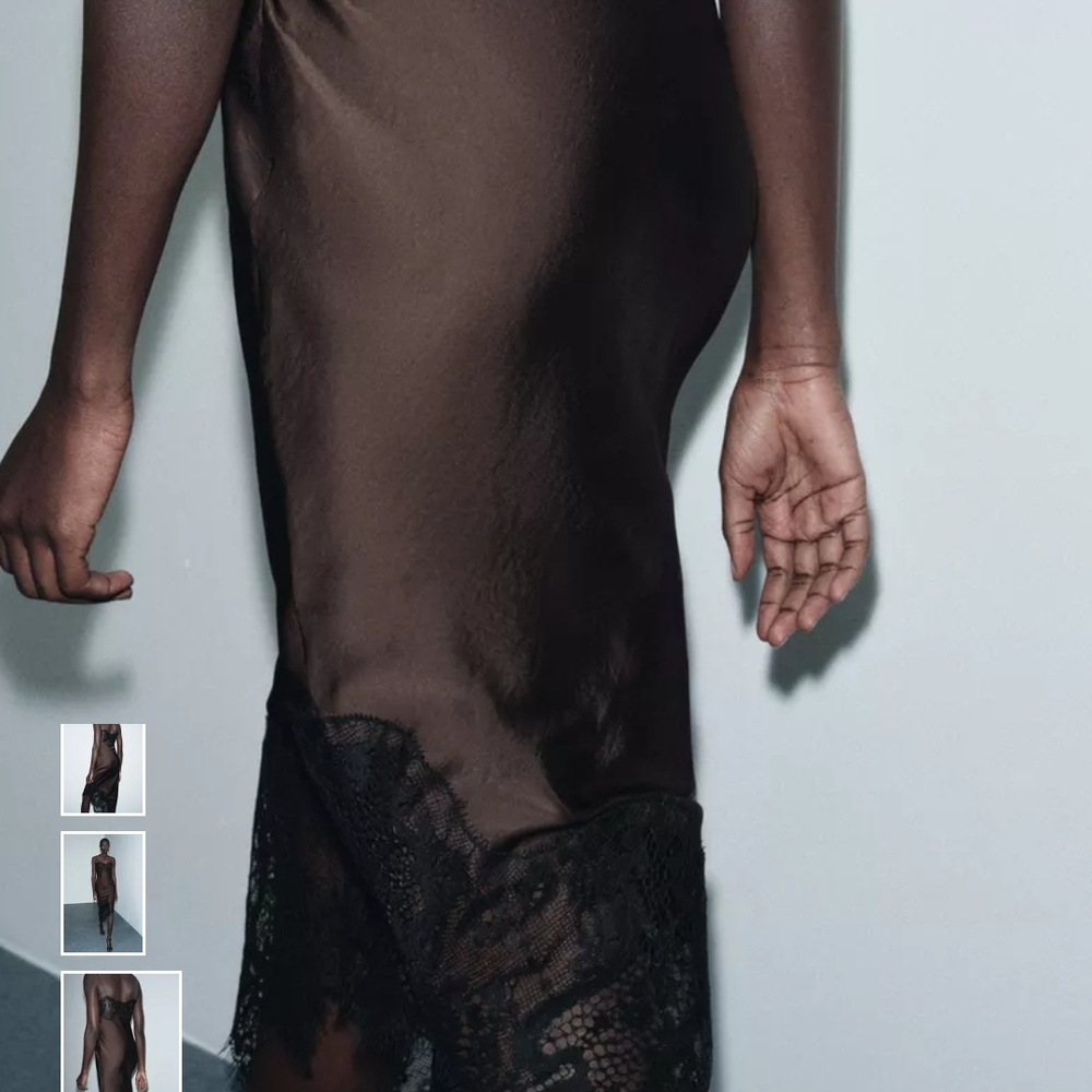Zara Chocolate Asymmetrical Dress with Lace - Picture 5 of 10